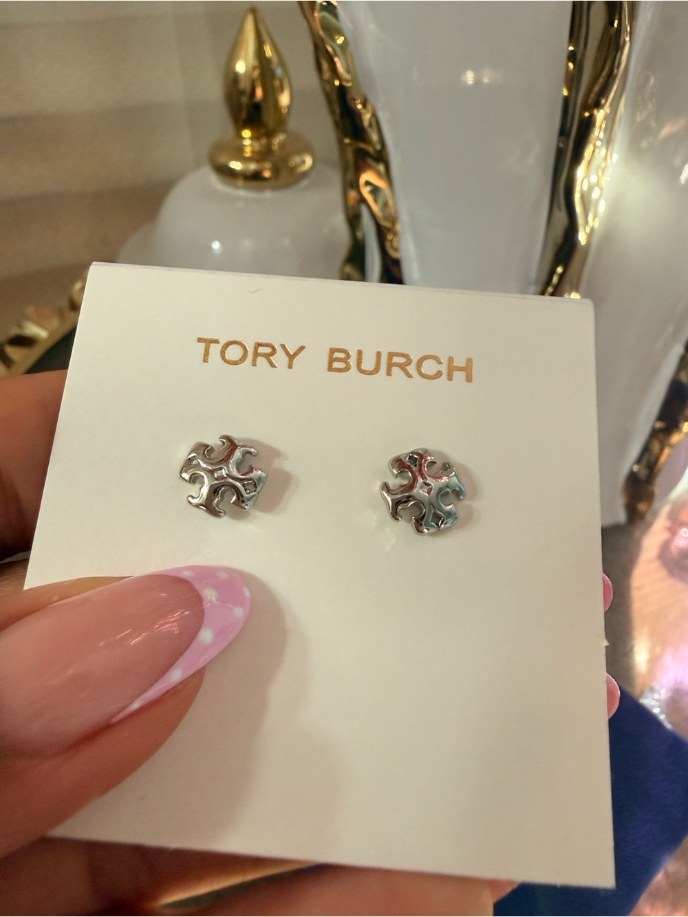 Tory Burch Silver Logo Stud Earrings